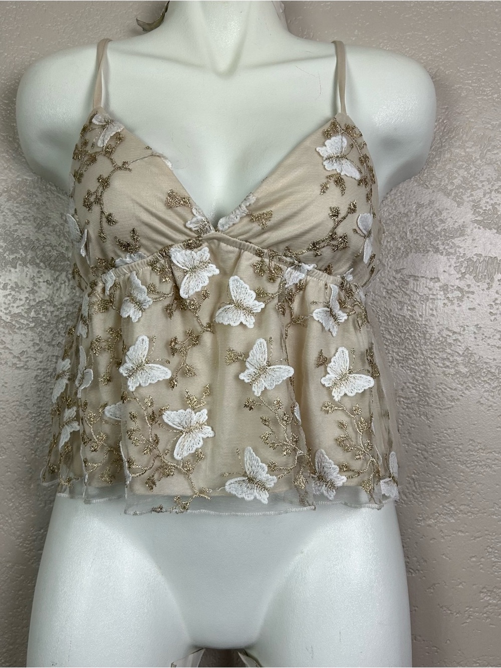 Choose 5 for $30 Beige Butterfly Embroidered Lace Camisole - Picture 6 of 13